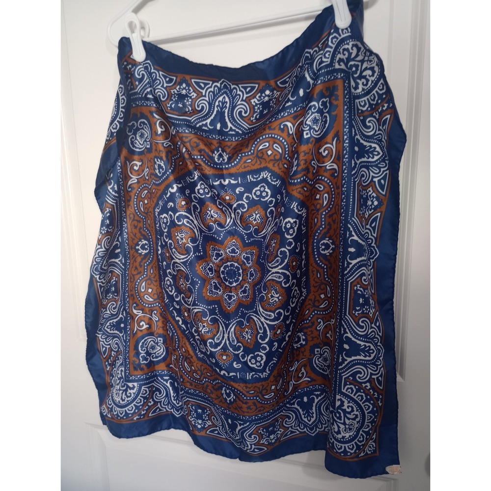 Vintage Glentex Paisley Scarf 26" x 26" Navy Rust‎ Rayon Made in Japan